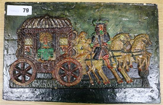 A painted plaster panel width 38cm height 24.5cm